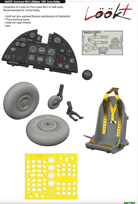 644235 HURRICANE Mk.II 4 x detail sets LööK+ (For ARMA HOBBY) 1/48 by EDUARD