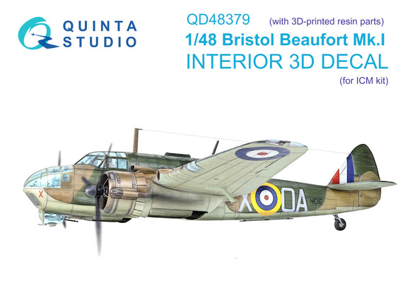 QD48378 BRISTOL BEAUFORT Mk.I Interior decals & 3D print (ICM) 1/48 by QUINTA STUDIO