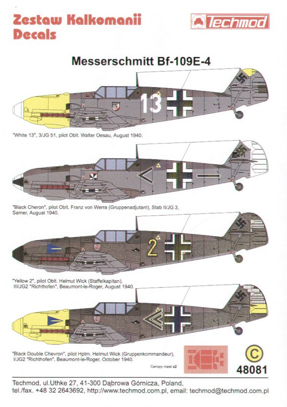 48081 Messerschmitt Bf 109E-4 1/48 by TECHMOD