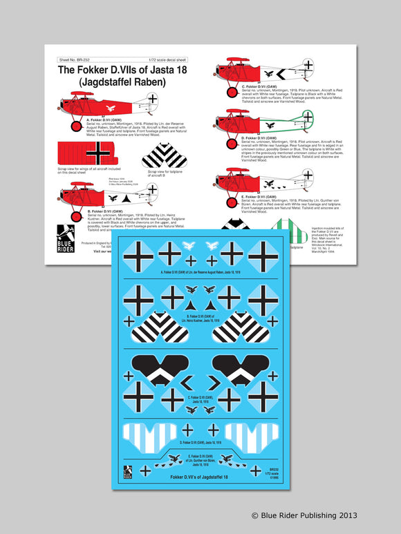 BR-232 The Fokker D.VIIs of Jasta 18 (Jagdstaffel Raben) 1/72 by BLUE RIDER