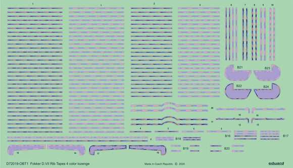 D72019 Fokker D.VII Rib Tapes 4 Color lozenge 1/72 by EDUARD