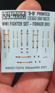 KW3D172016 Fokker D.VII Full Colour 3D Seat Belts 1/72 by KITS-WORLD